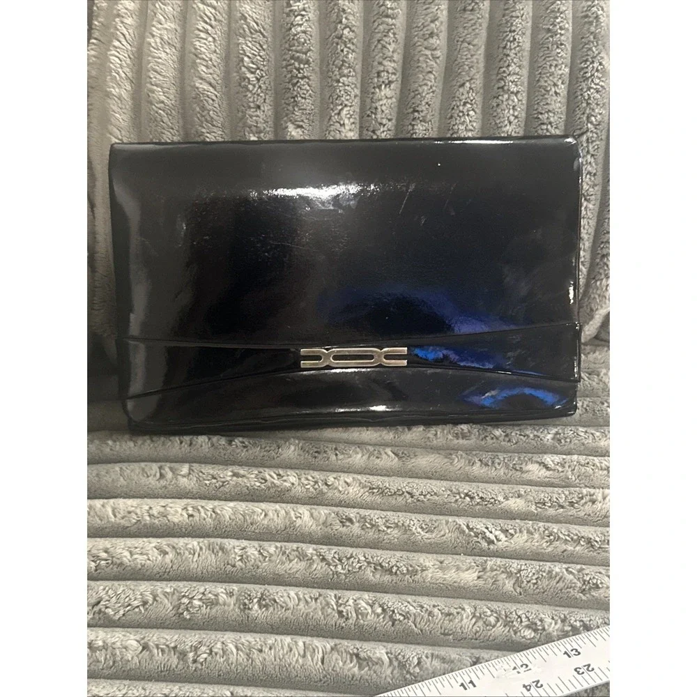 Vintage Patent Leather Clutch Bag Black Small Date Night Minimalist Capsule